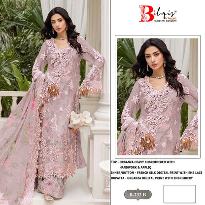B 232 A To D Bilqis Organza Pakistani Salwar Suits Exporter Gujarat