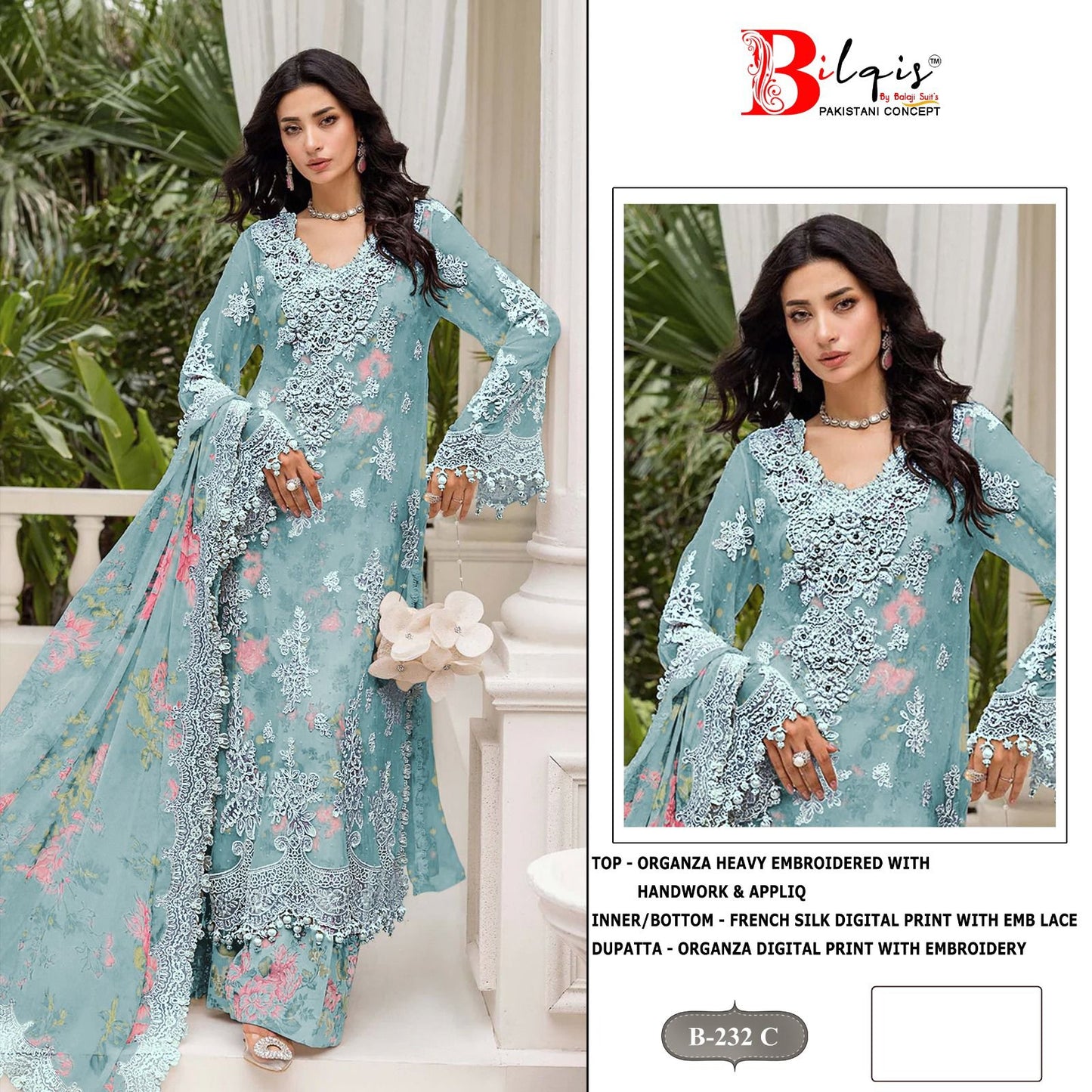 B 232 A To D Bilqis Organza Pakistani Salwar Suits Exporter Gujarat