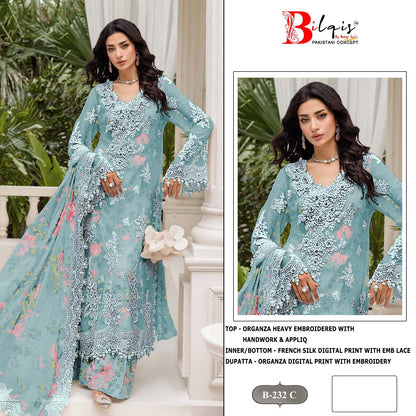 B 232 A To D Bilqis Organza Pakistani Salwar Suits Exporter Gujarat