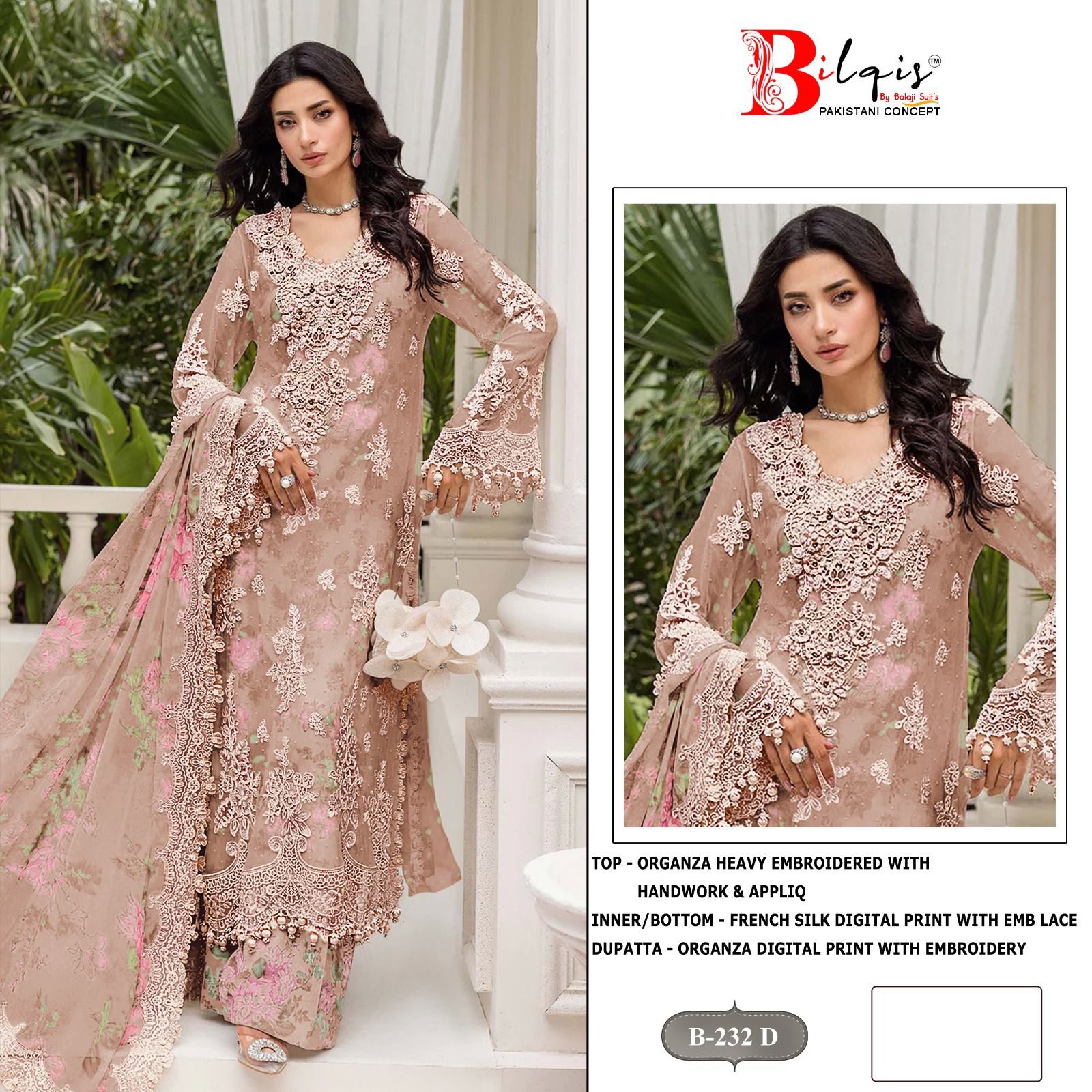 B 232 A To D Bilqis Organza Pakistani Salwar Suits Exporter Gujarat