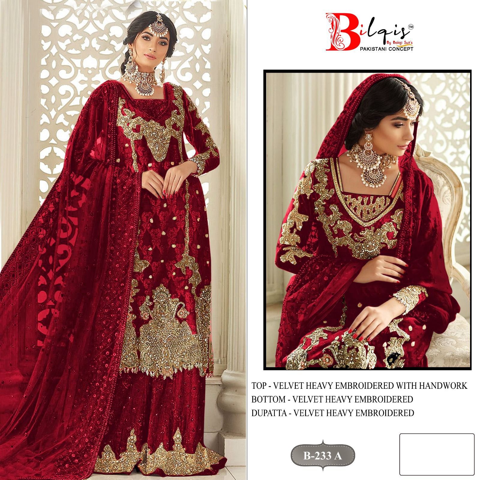 B 233 Bilqis Velvet Suits Wholesale Price