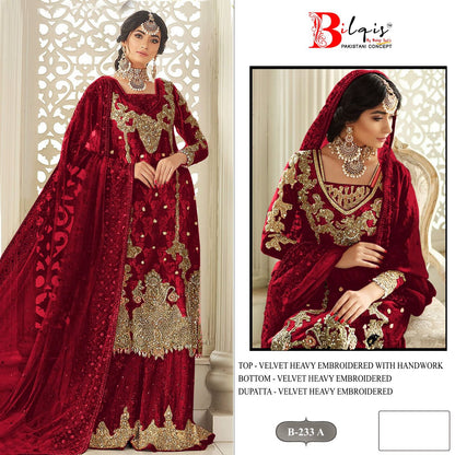 B 233 Bilqis Velvet Suits Wholesale Price