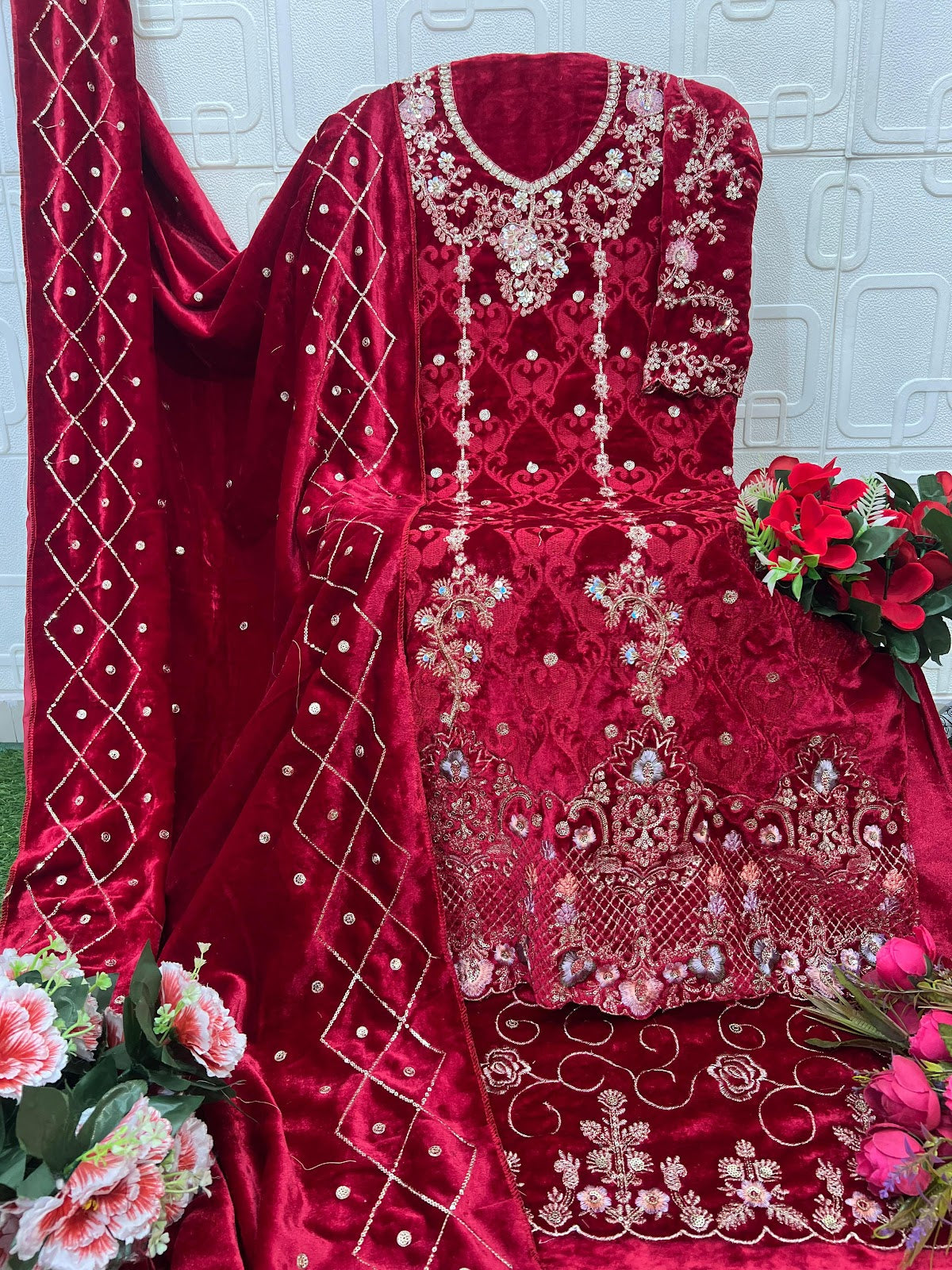 B 233 Bilqis Velvet Suits Wholesale Price