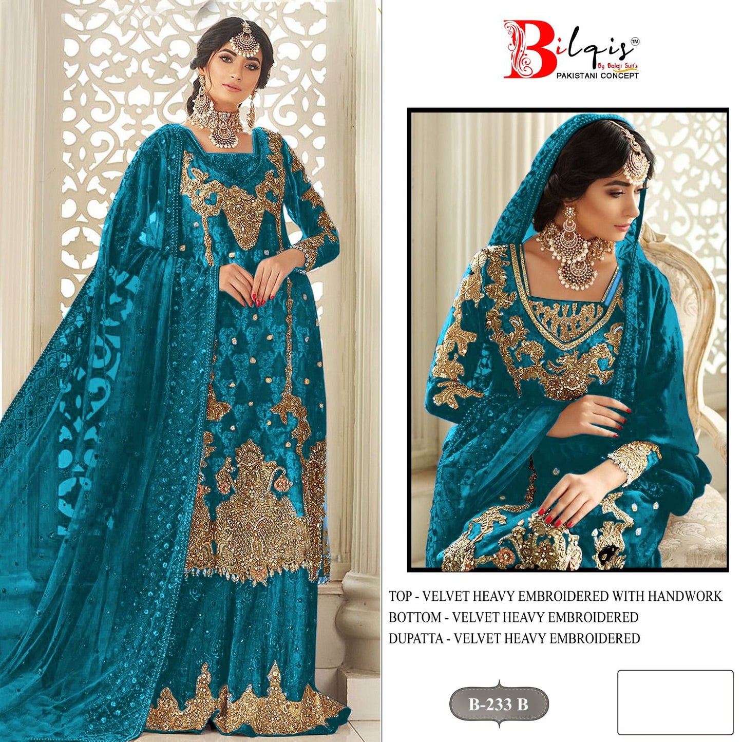 B 233 Bilqis Velvet Suits Wholesale Price