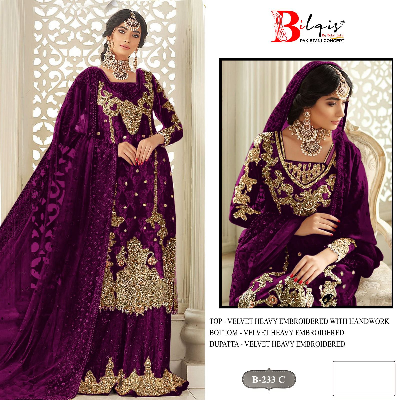 B 233 Bilqis Velvet Suits Wholesale Price