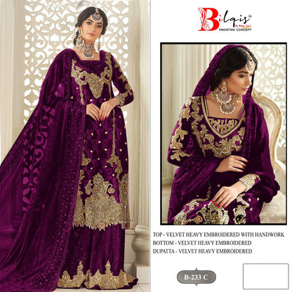 B 233 Bilqis Velvet Suits Wholesale Price