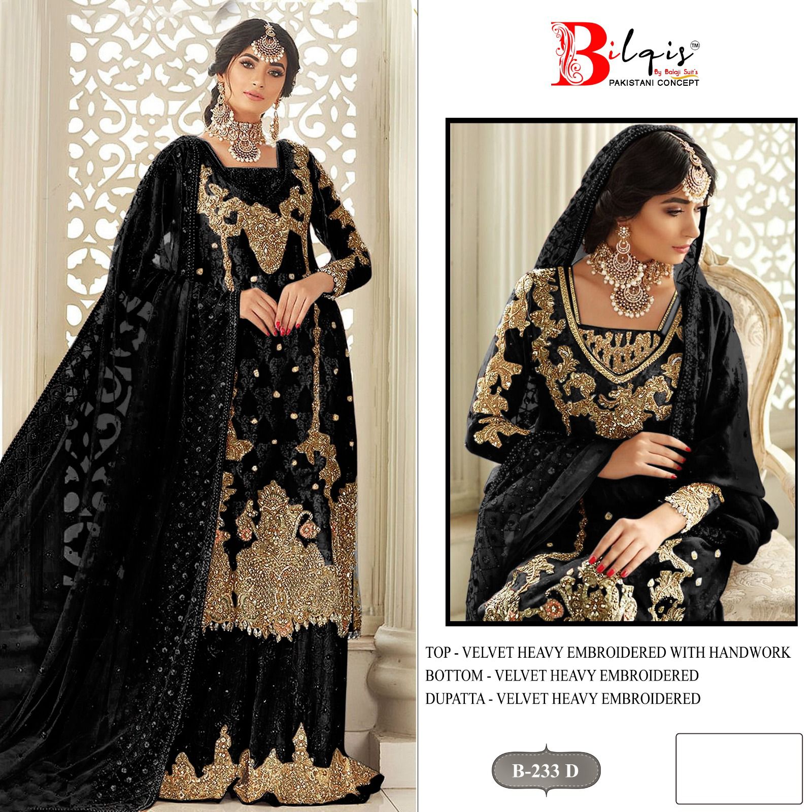 B 233 Bilqis Velvet Suits Wholesale Price