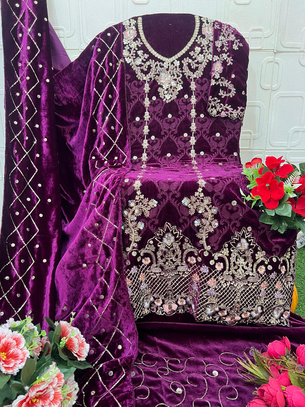 B 233 Bilqis Velvet Suits Wholesale Price