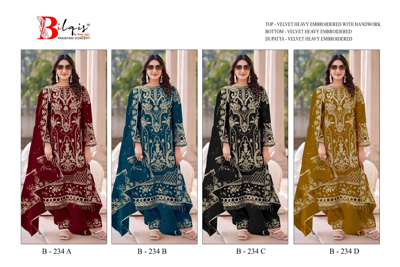 B 234 Bilqis Velvet Suits Wholesale