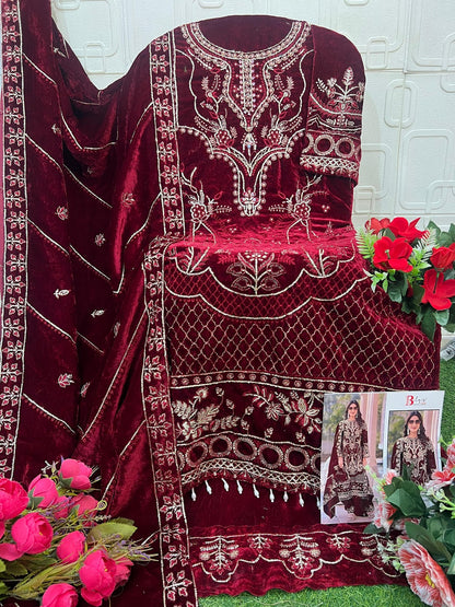 B 234 Bilqis Velvet Suits Wholesale