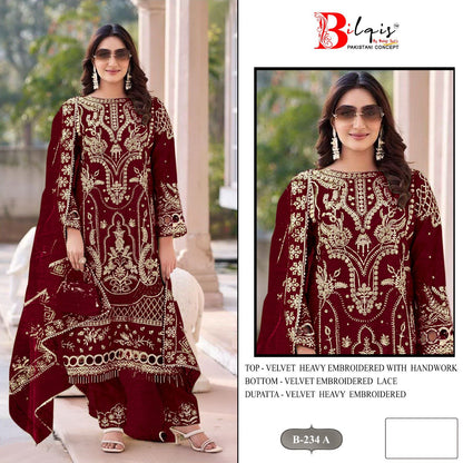 B 234 Bilqis Velvet Suits Wholesale