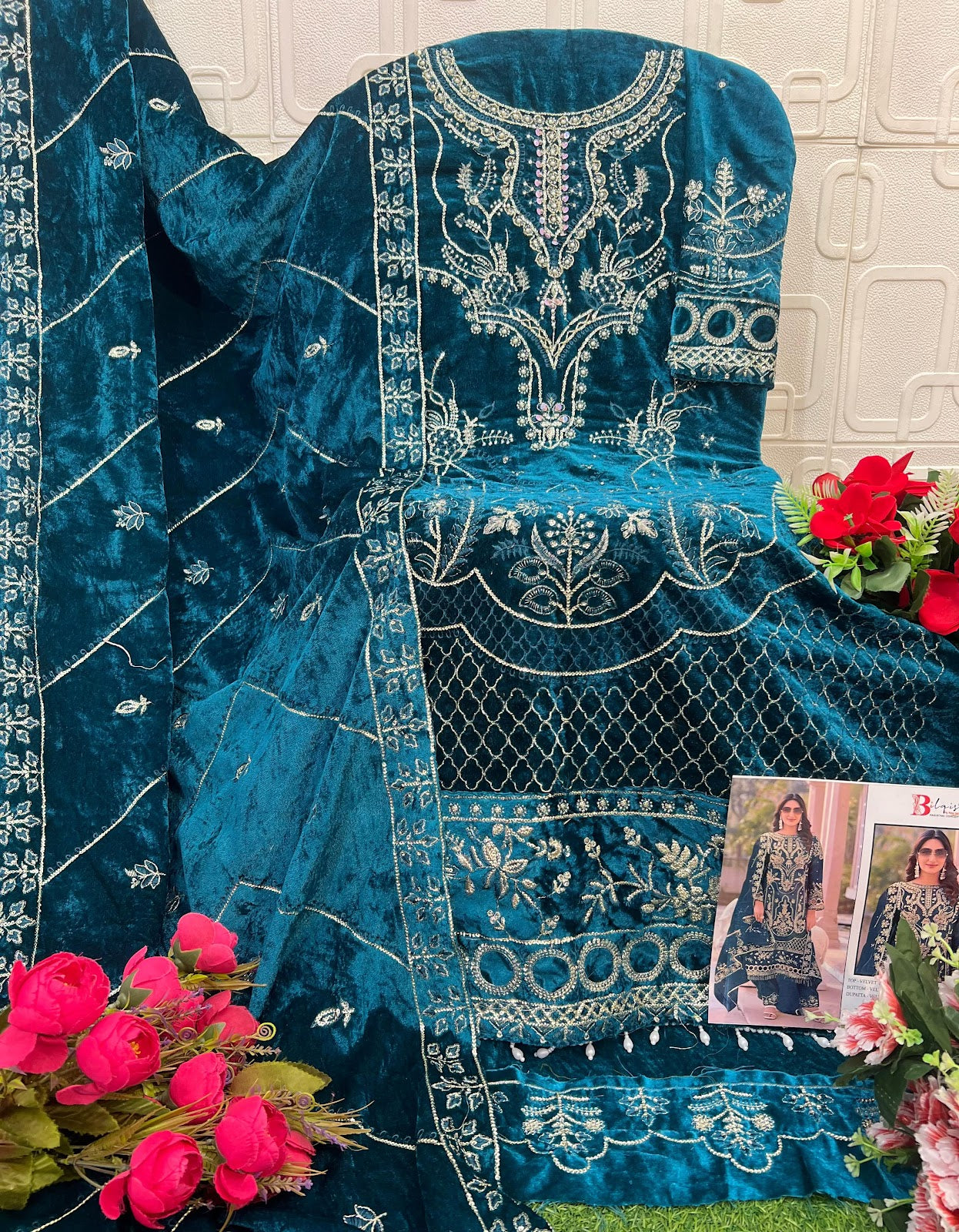 B 234 Bilqis Velvet Suits Wholesale