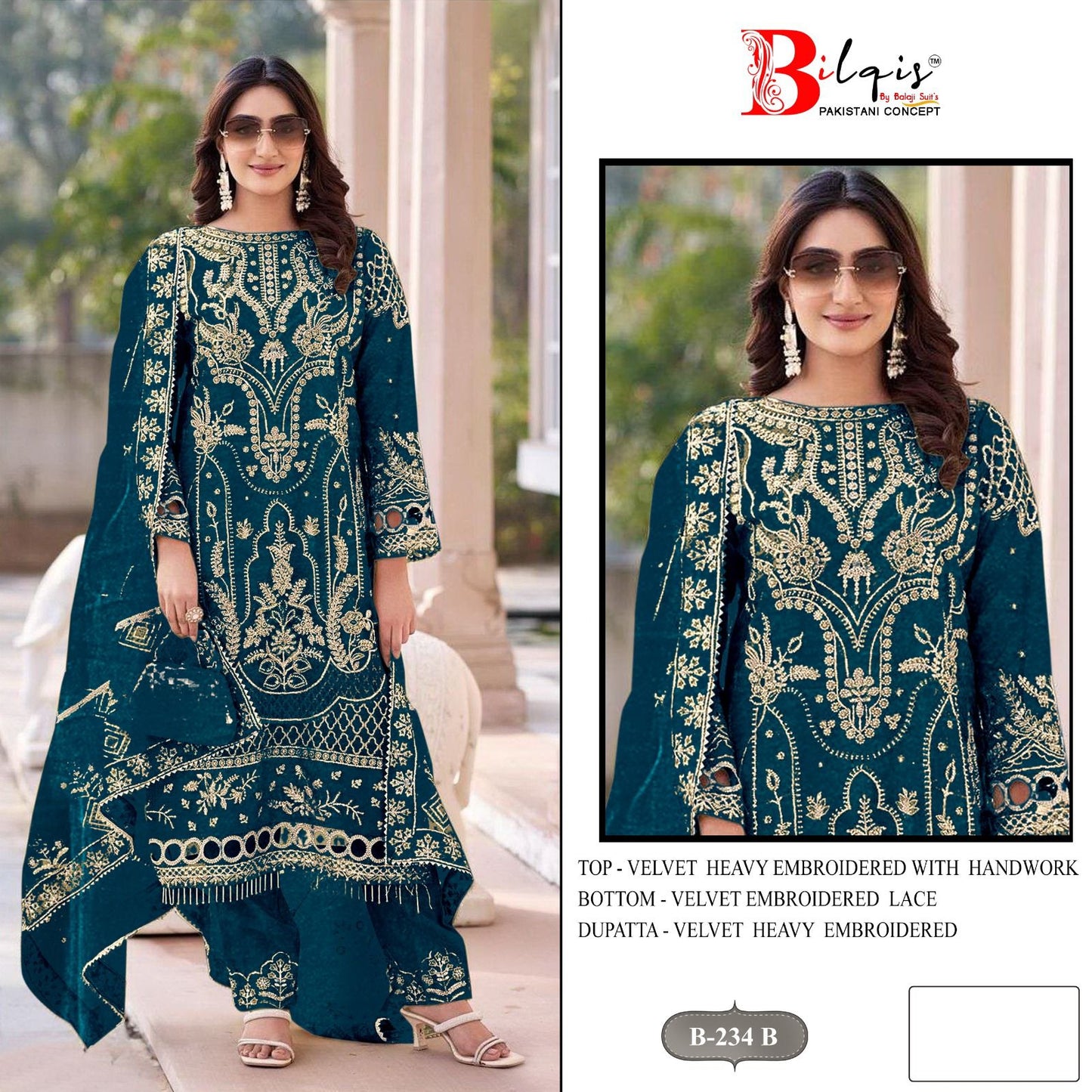 B 234 Bilqis Velvet Suits Wholesale