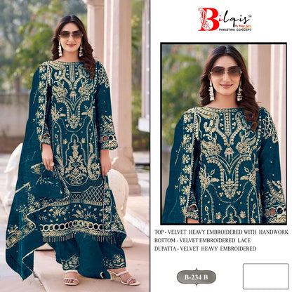 B 234 Bilqis Velvet Suits Wholesale