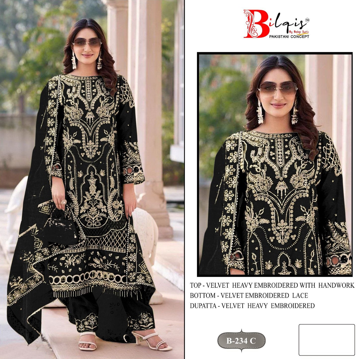 B 234 Bilqis Velvet Suits Wholesale