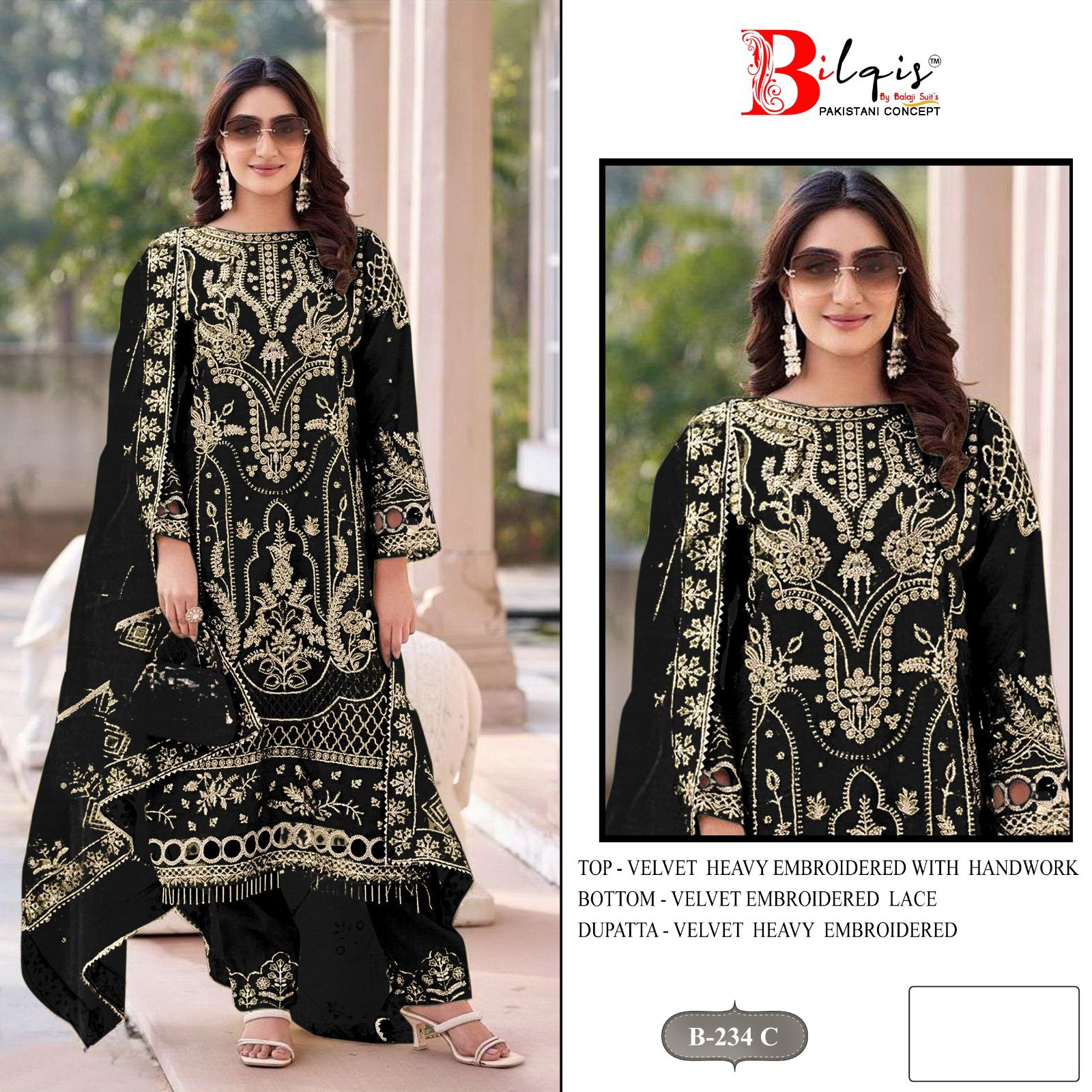 B 234 Bilqis Velvet Suits Wholesale