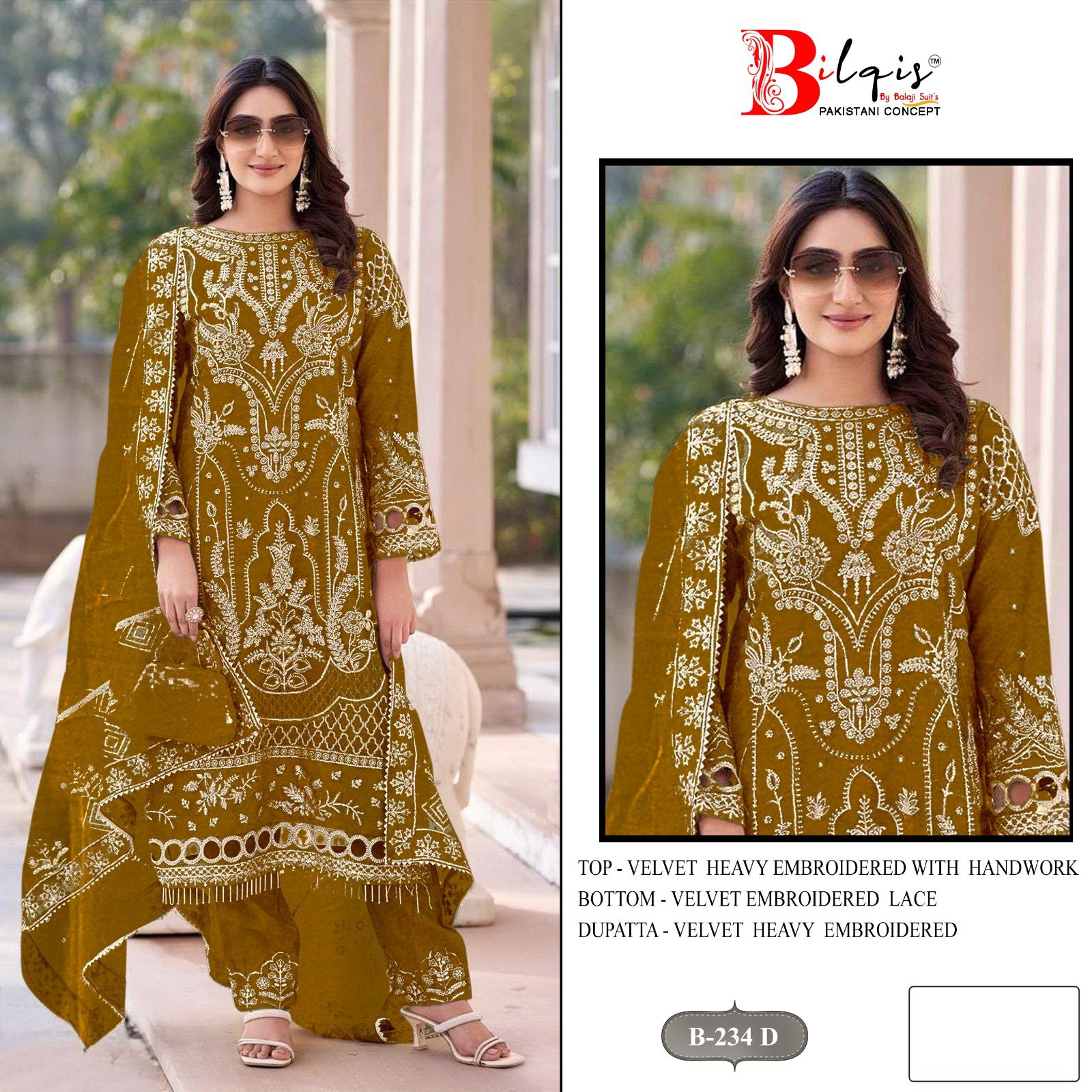 B 234 Bilqis Velvet Suits Wholesale