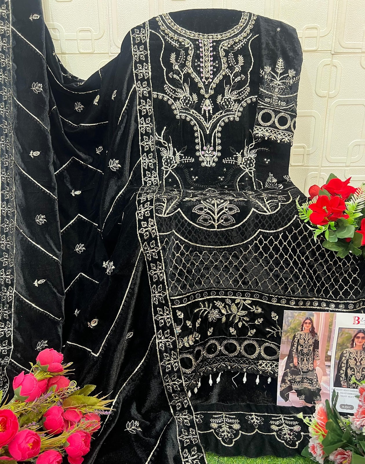 B 234 Bilqis Velvet Suits Wholesale
