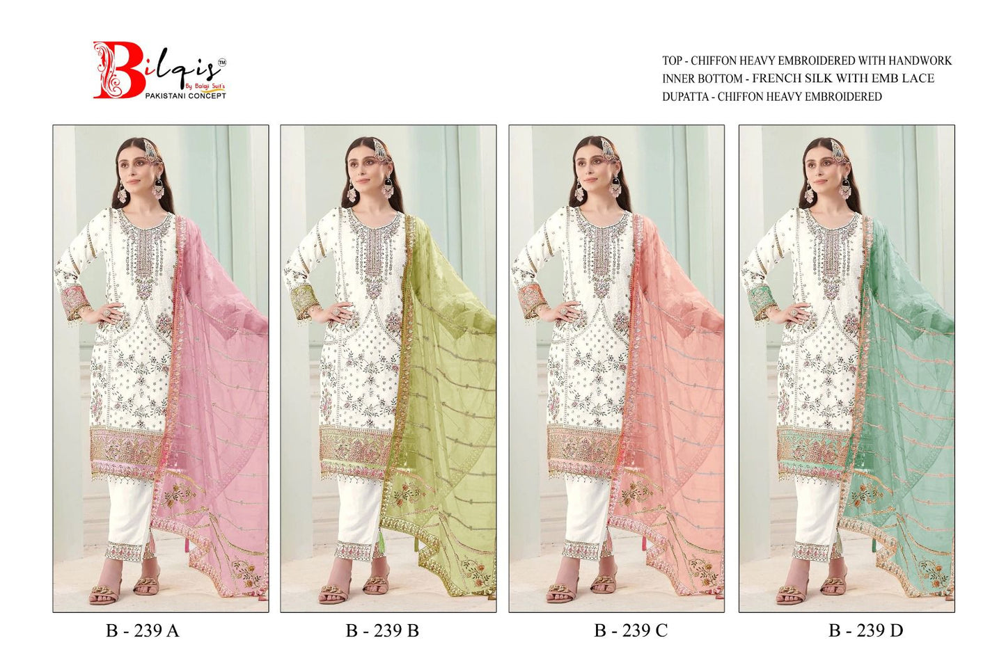 B 239 Bilqis Chiffon Pakistani Salwar Suits Exporter Gujarat