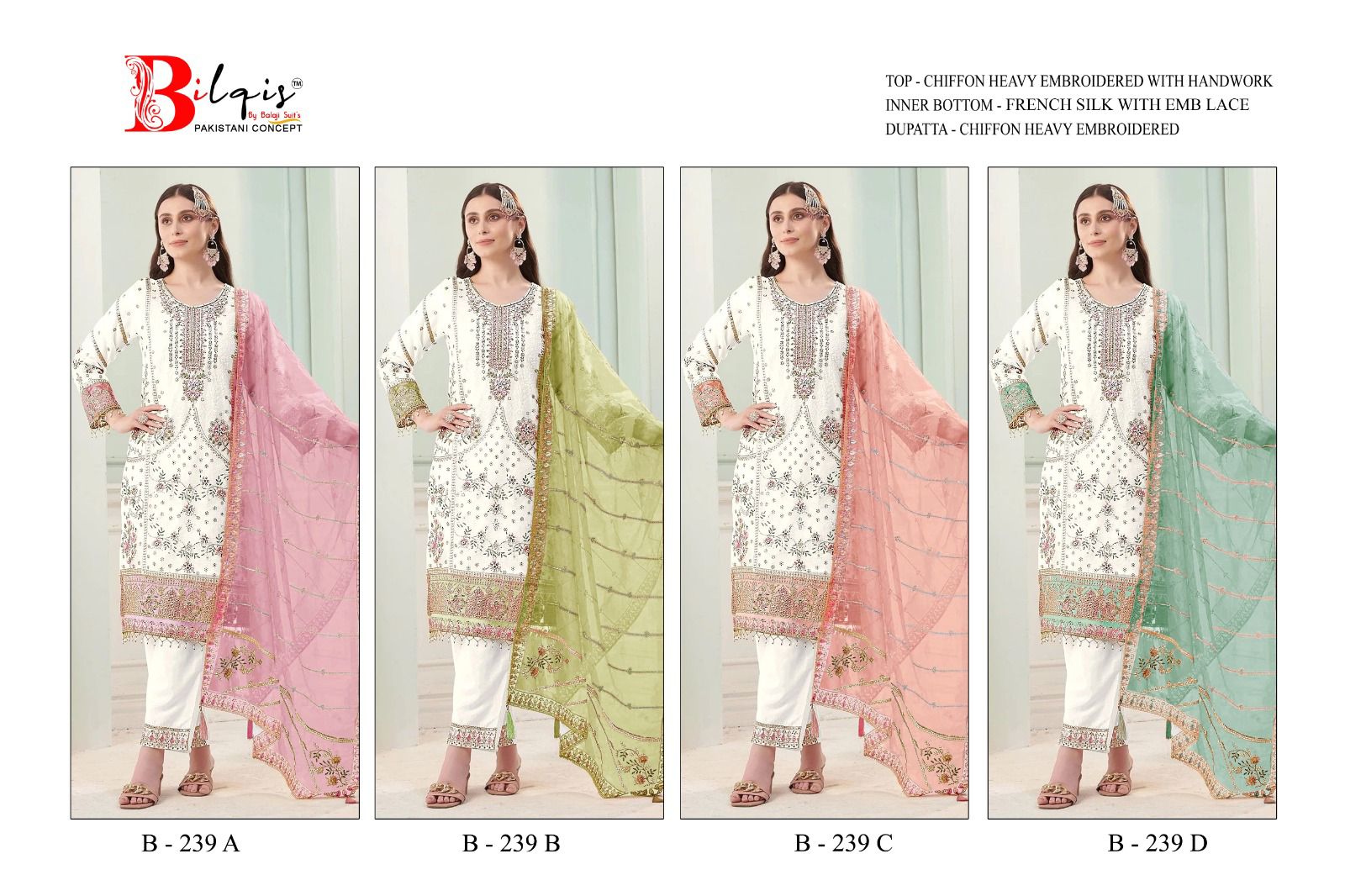 B 239 Bilqis Chiffon Pakistani Salwar Suits Exporter Gujarat