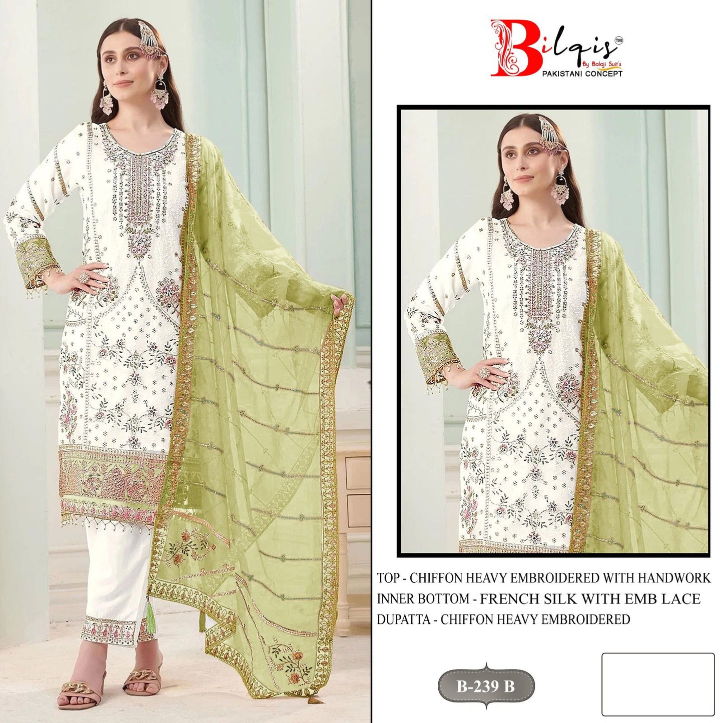 B 239 Bilqis Chiffon Pakistani Salwar Suits Exporter Gujarat