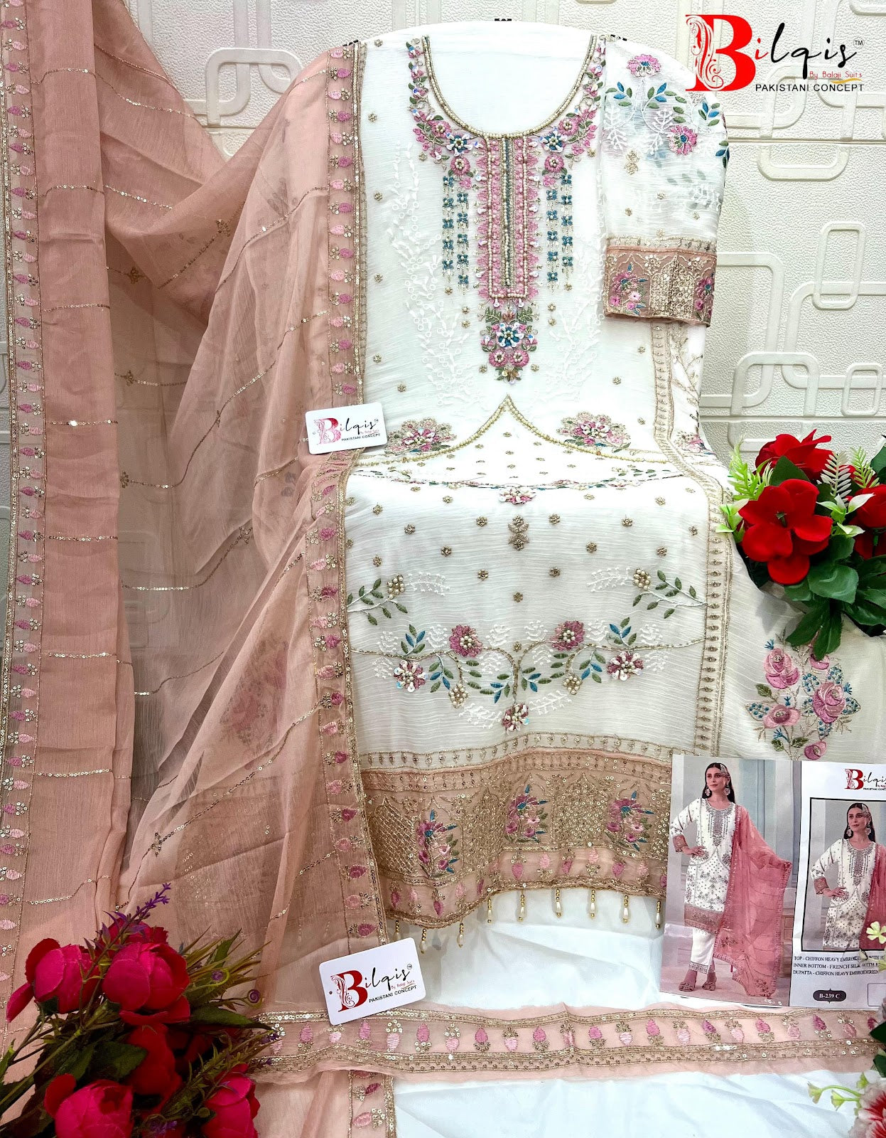 B 239 Bilqis Chiffon Pakistani Salwar Suits Exporter Gujarat