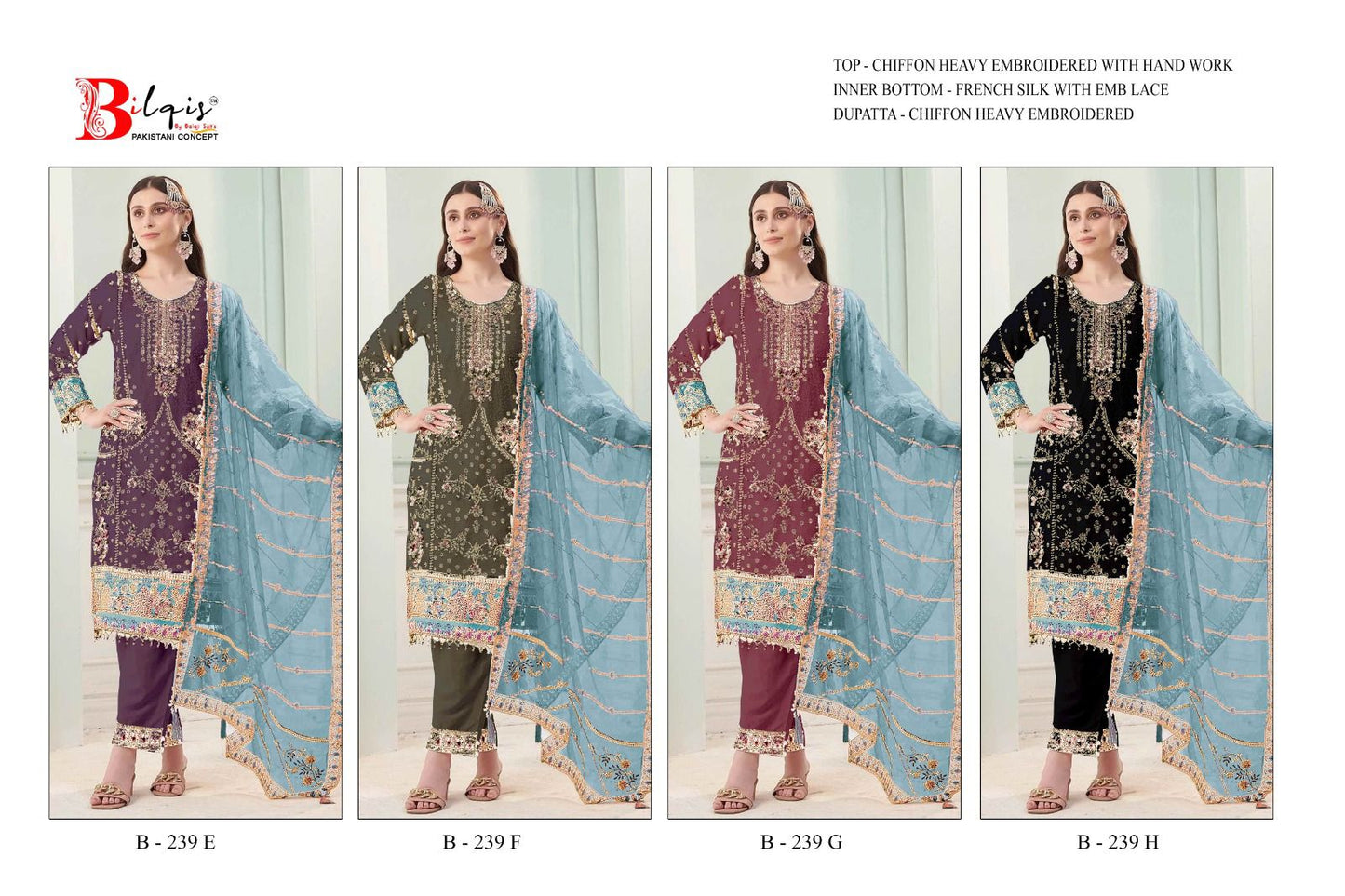 B 239 E To H Bilqis Chiffon Pakistani Salwar Suits Manufacturer Gujarat