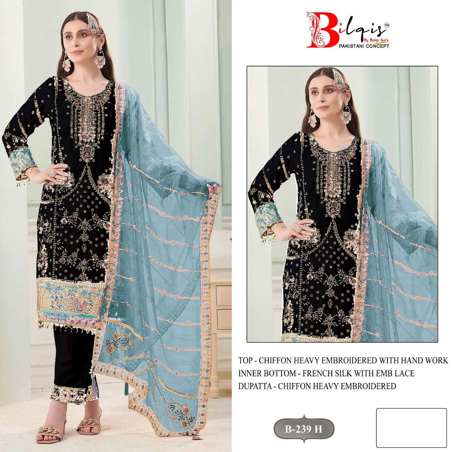 B 239 E To H Bilqis Chiffon Pakistani Salwar Suits Manufacturer Gujarat