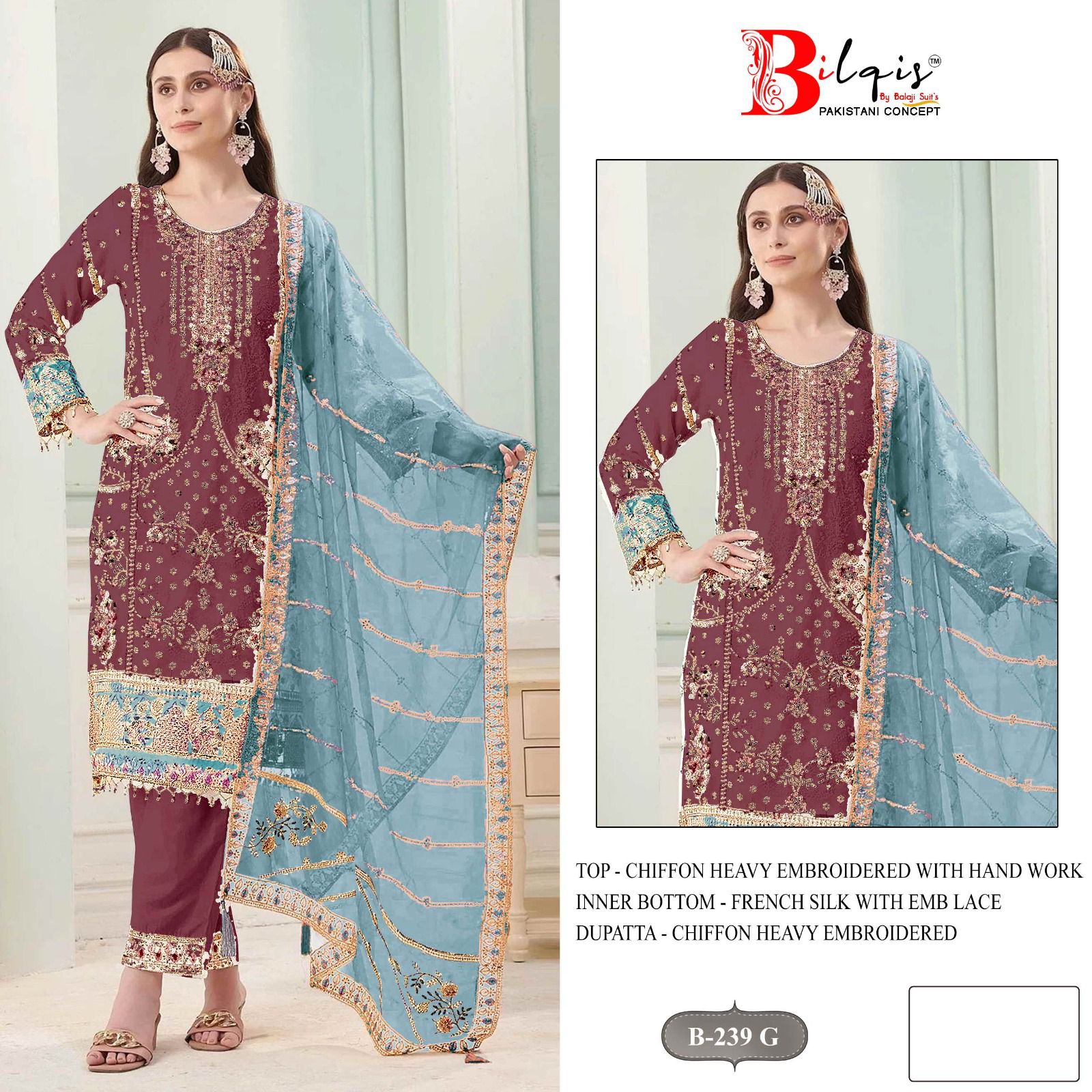 B 239 E To H Bilqis Chiffon Pakistani Salwar Suits Manufacturer Gujarat
