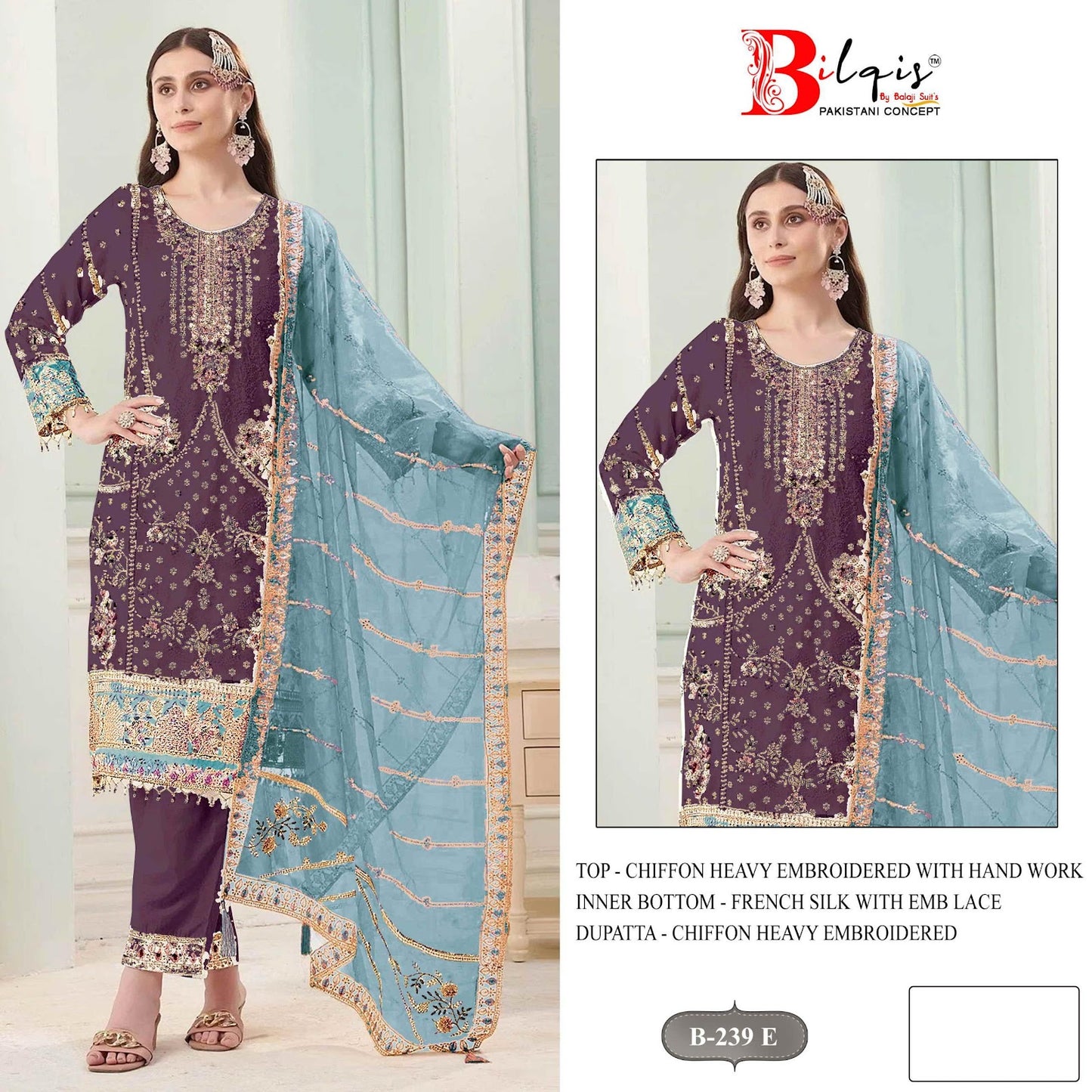 B 239 E To H Bilqis Chiffon Pakistani Salwar Suits Manufacturer Gujarat