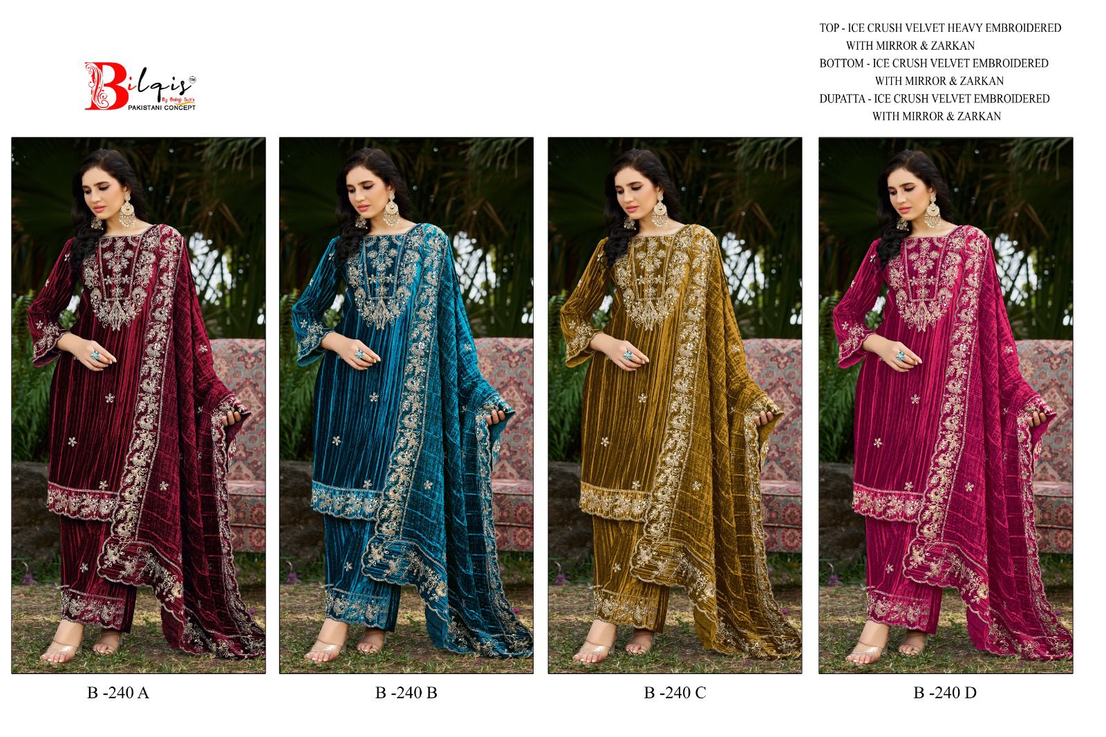 B 240 Bilqis Velvet Suits Supplier India
