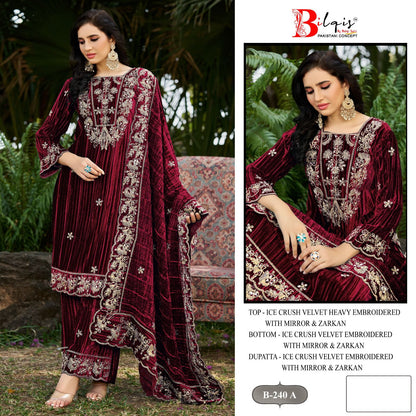 B 240 Bilqis Velvet Suits Supplier India