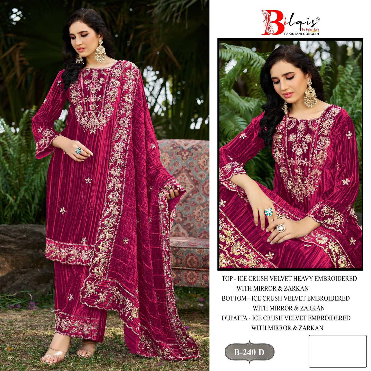 B 240 Bilqis Velvet Suits Supplier India