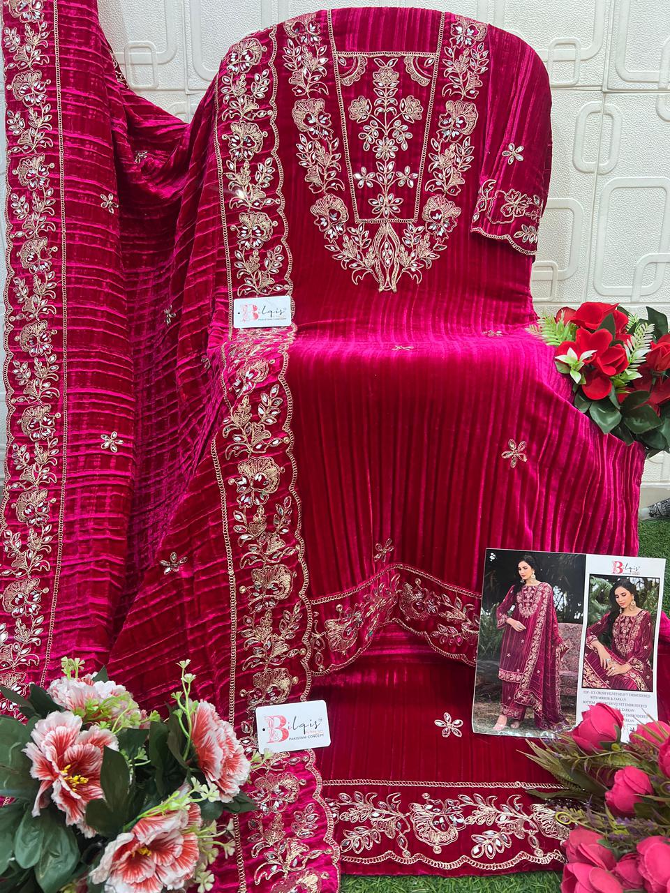 B 240 Bilqis Velvet Suits Supplier India