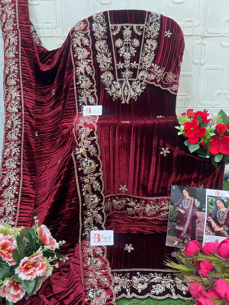 B 240 Bilqis Velvet Suits Supplier India