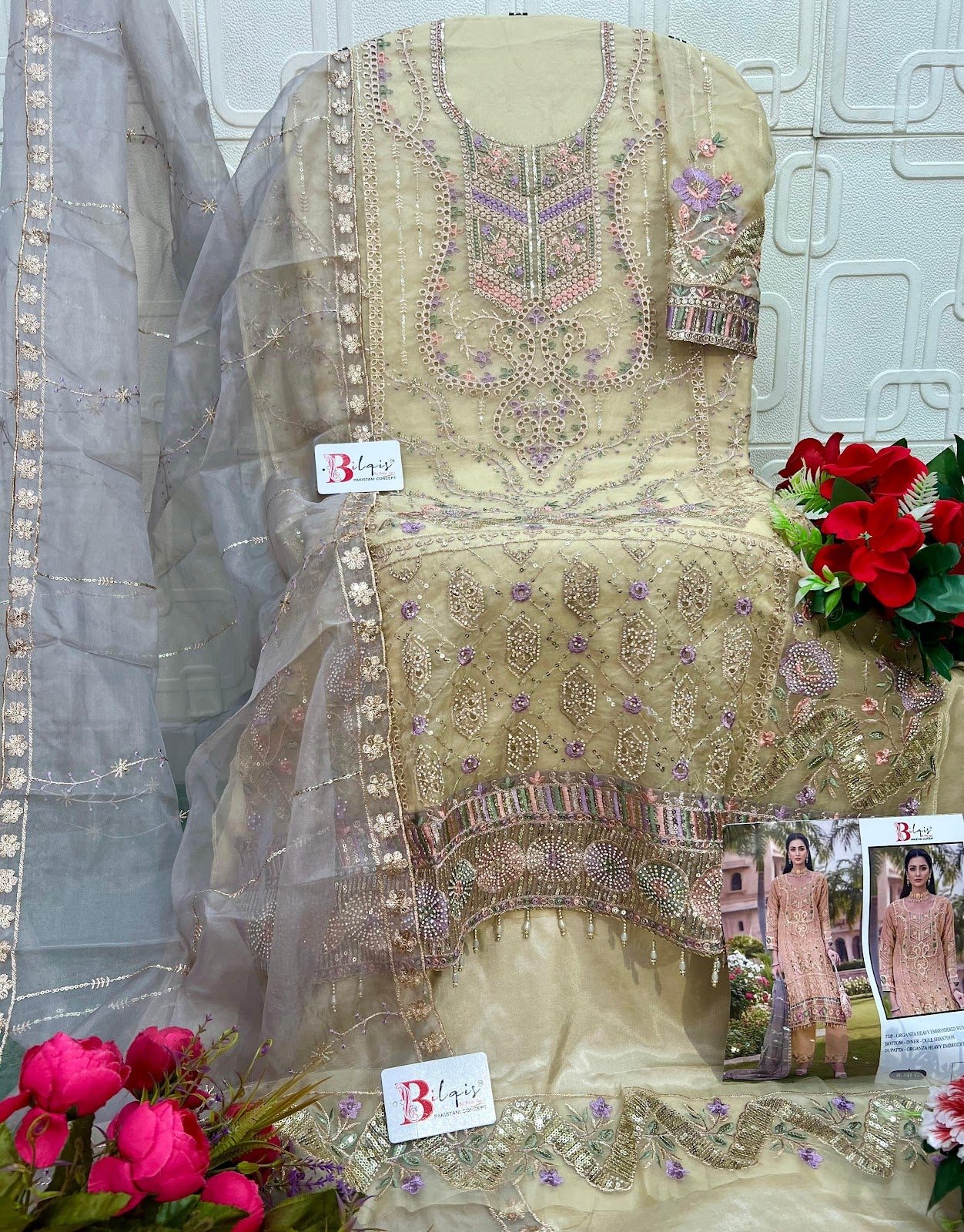 B 241 E To G Bilqis Organza Pakistani Salwar Suits Exporter Gujarat