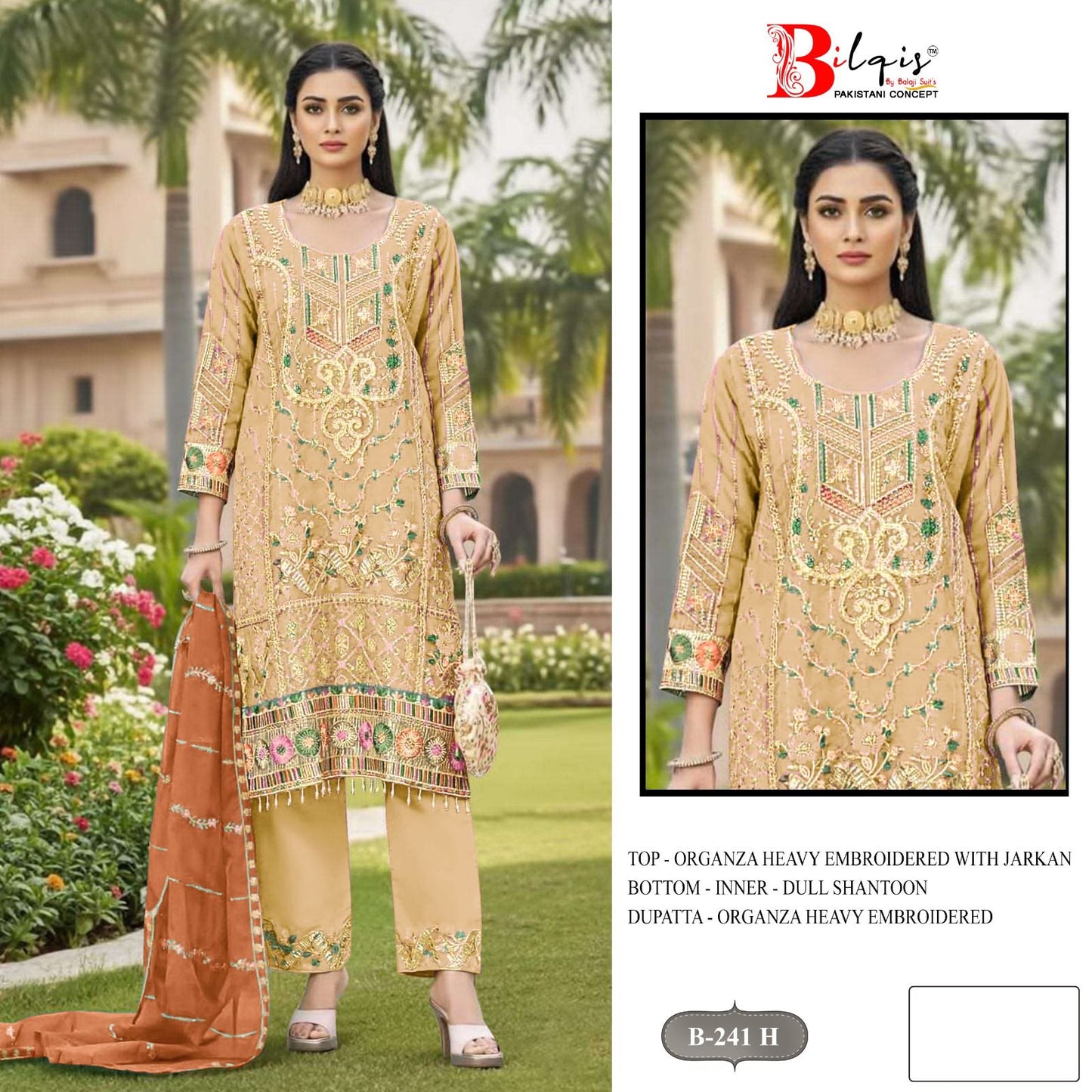 B 241 E To G Bilqis Organza Pakistani Salwar Suits Exporter Gujarat