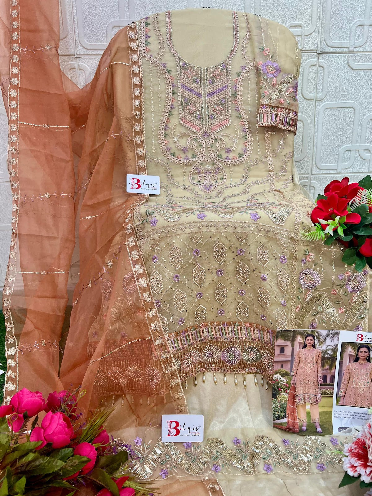 B 241 E To G Bilqis Organza Pakistani Salwar Suits Exporter Gujarat