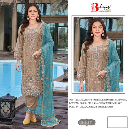 B 242 Bilqis Organza Pakistani Salwar Suits Manufacturer