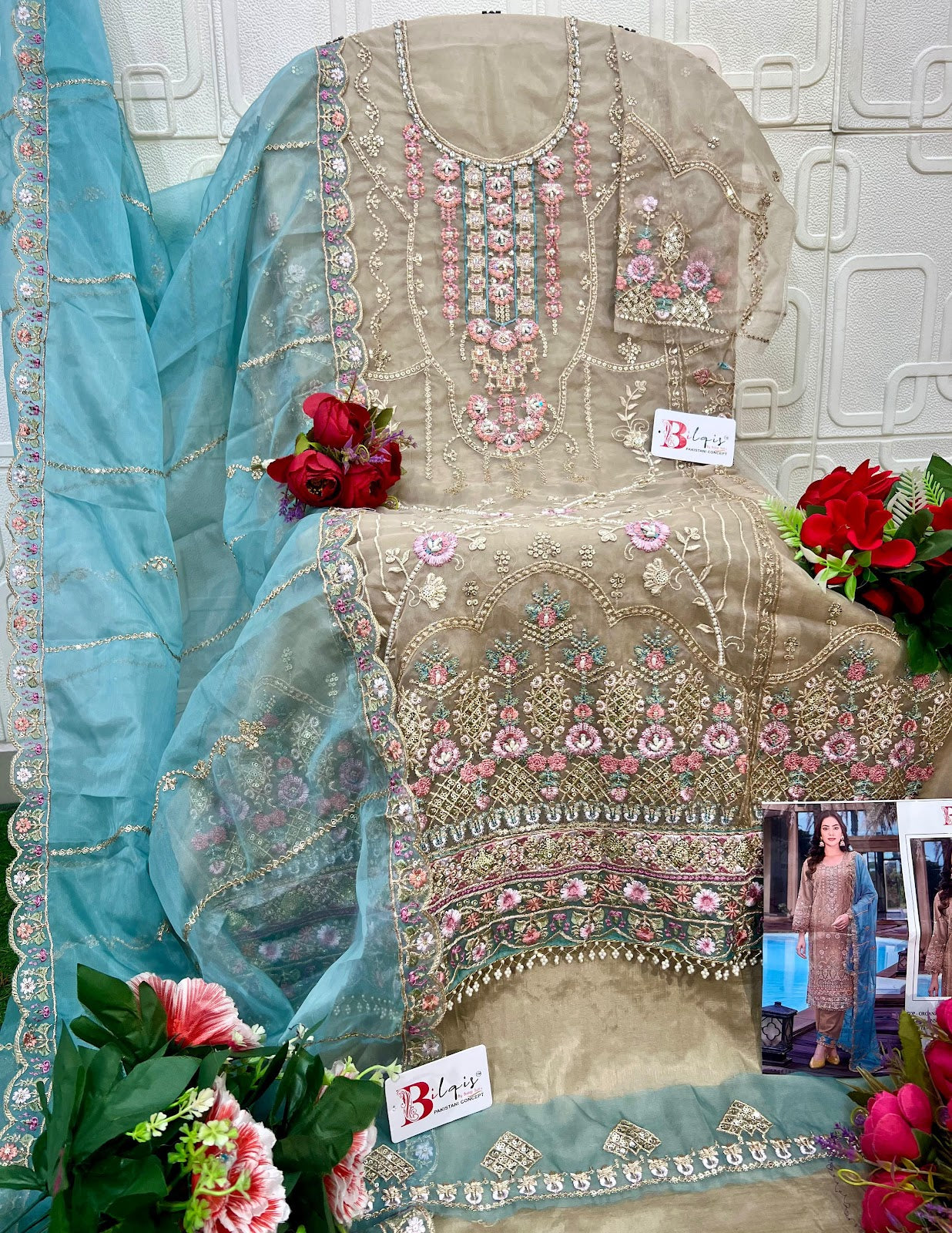 B 242 Bilqis Organza Pakistani Salwar Suits Manufacturer