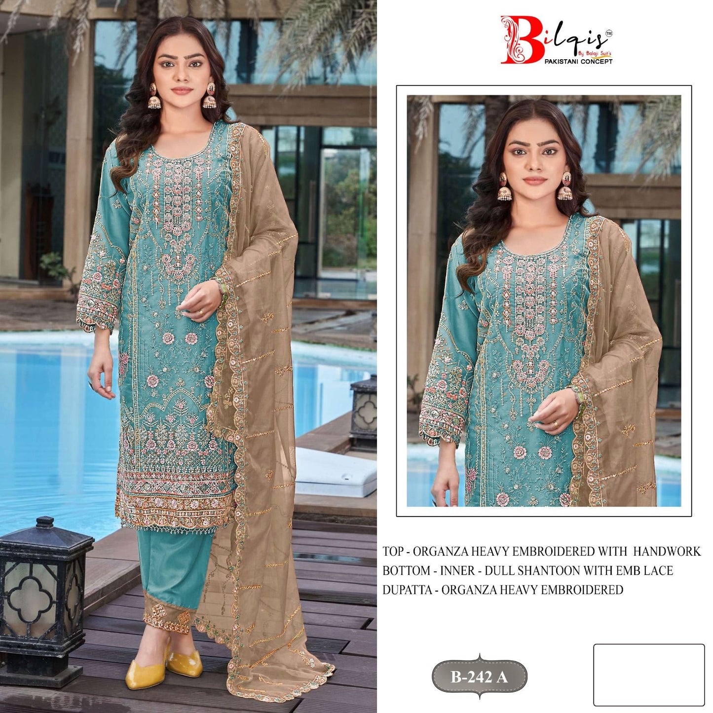 B 242 Bilqis Organza Pakistani Salwar Suits Manufacturer