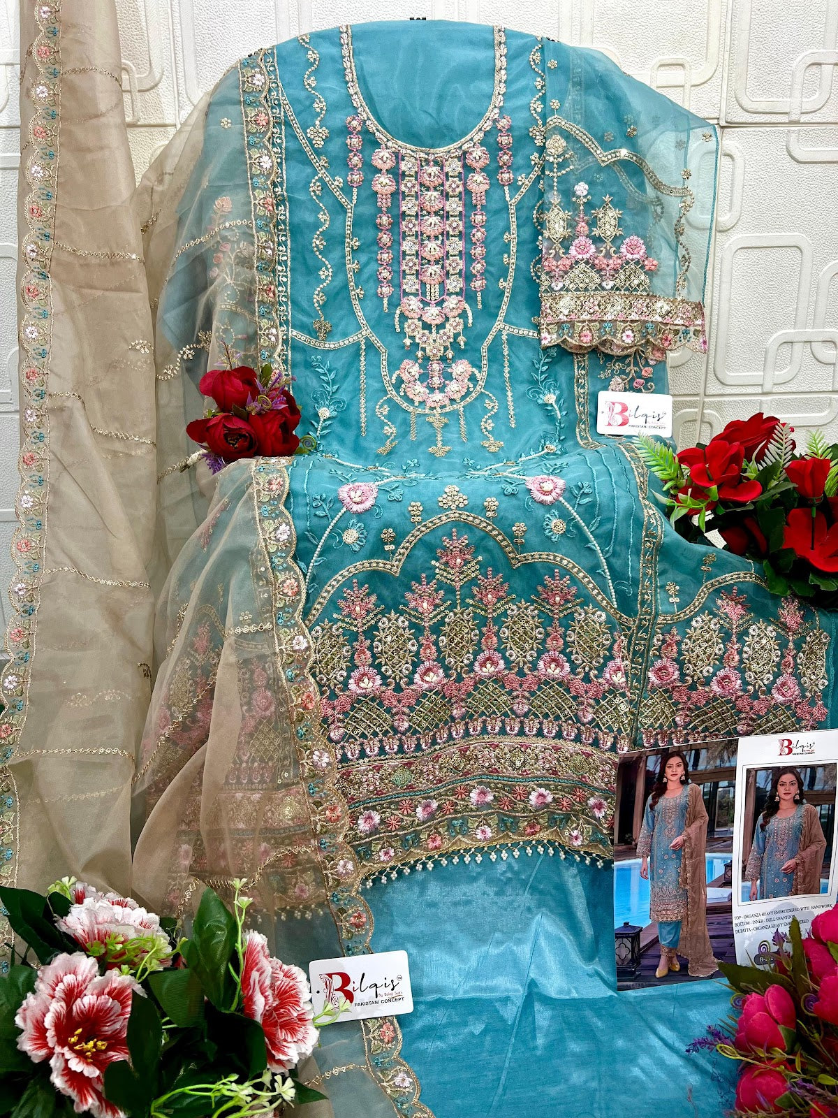 B 242 Bilqis Organza Pakistani Salwar Suits Manufacturer