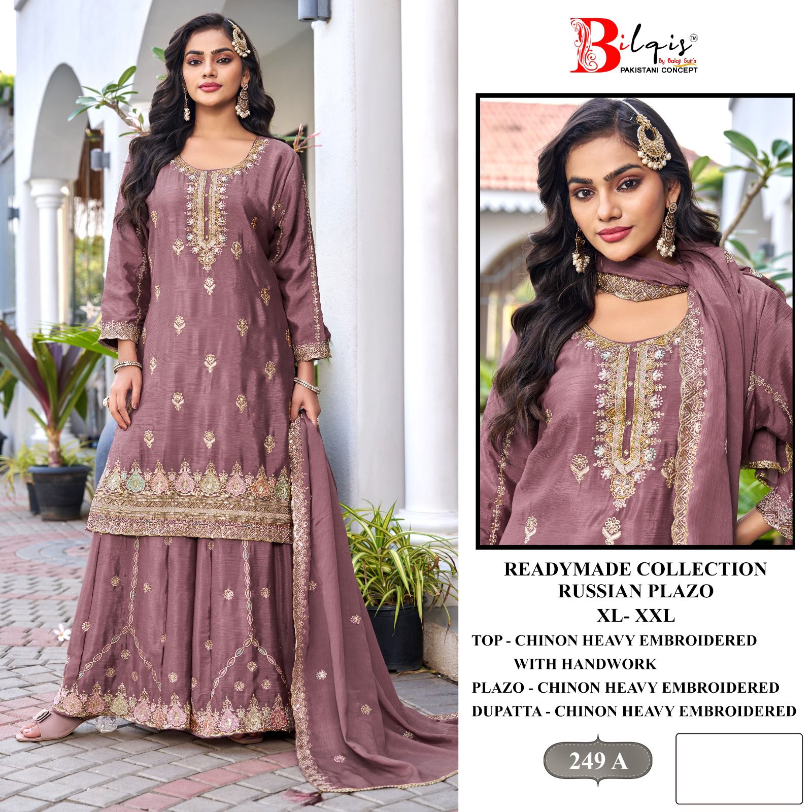 B 249 Bilqis Chinon Pakistani Readymade Suits Wholesale Price