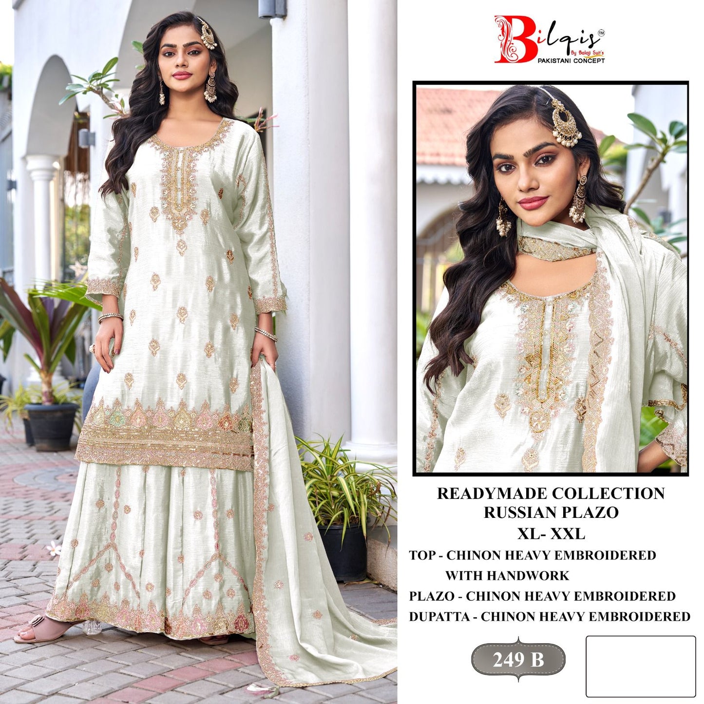B 249 Bilqis Chinon Pakistani Readymade Suits Wholesale Price