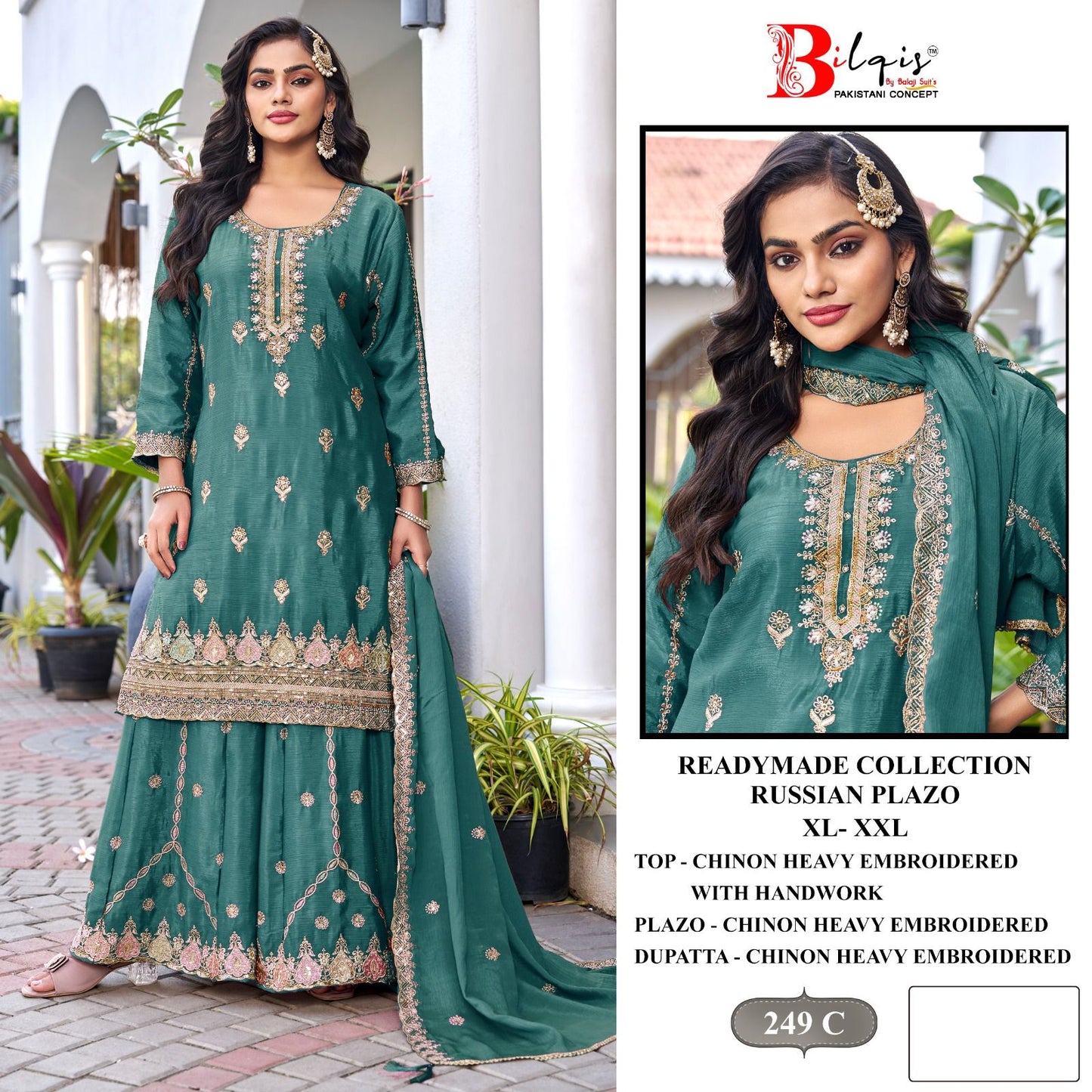 B 249 Bilqis Chinon Pakistani Readymade Suits Wholesale Price