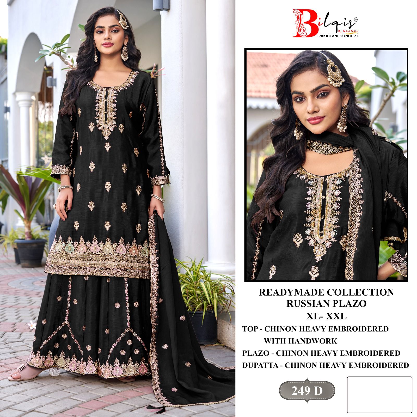 B 249 Bilqis Chinon Pakistani Readymade Suits Wholesale Price
