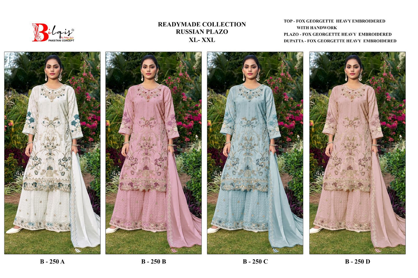 B 250 Bilqis Fox Georgette Pakistani Readymade Suits Manufacturer