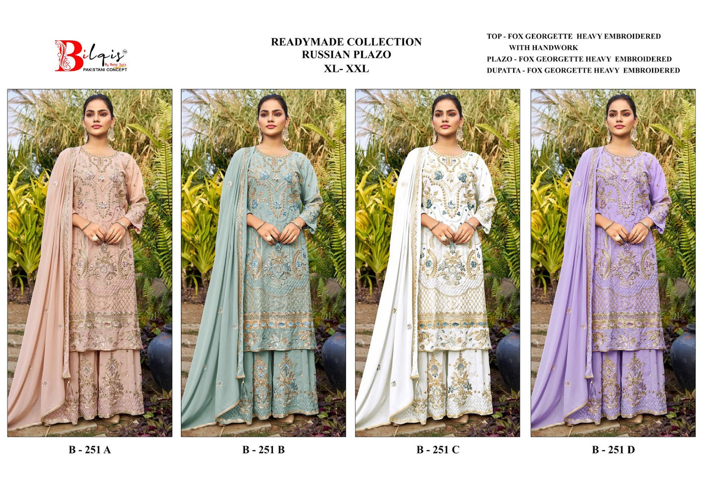 B 251 Bilqis Fox Georgette Pakistani Readymade Suits Wholesaler