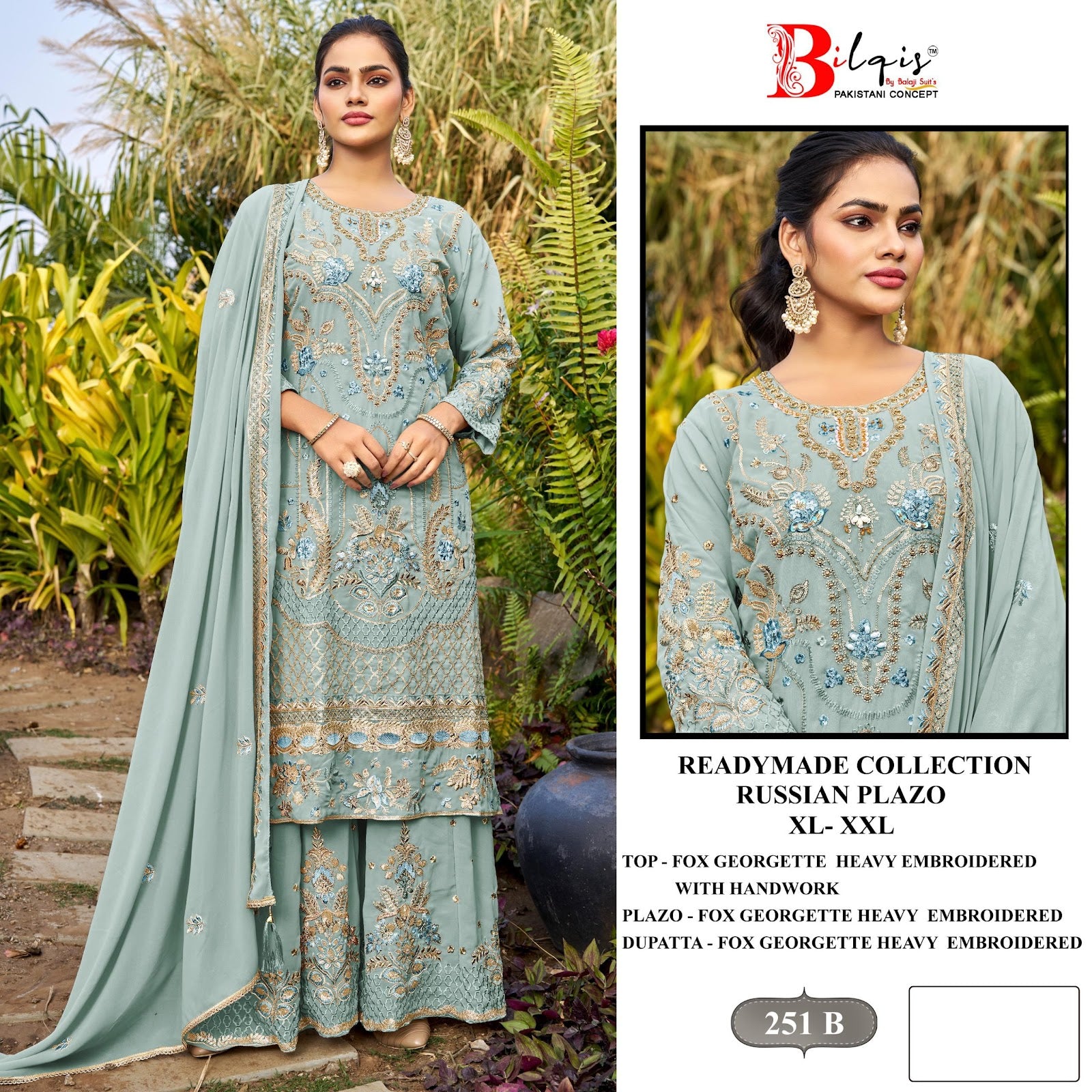 B 251 Bilqis Fox Georgette Pakistani Readymade Suits Wholesaler