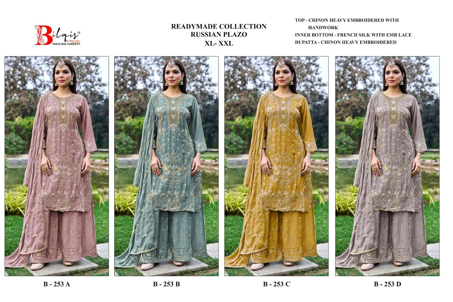 B 253 Bilqis Chinon Pakistani Readymade Suits Wholesale